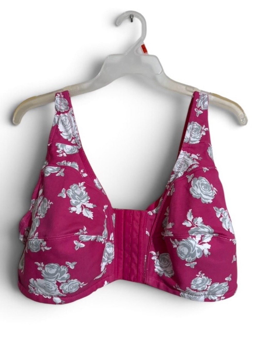 Comfort Choice~ Bra~48B~Women’s ~Front-Close~Cotton~Wireless~Pink&Gray~Floral